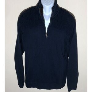 Pullover Sweater Mens XL Navy Blue Faux‎ Fur inside collar 1/4 Zip COLEMAN Heavy